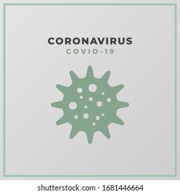 Coronavirus Covid-19 with a green virus icon on a grey background. 