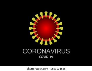 Coronavirus COVID-19 icon, 2019-nCov novel coronavirus concept resposible for flu outbreak and coronaviruses influenza as dangerous flu strain cases as a pandemic. Vector isolated on black