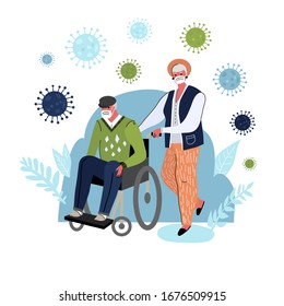 Coronavirus. COVID-19. Image of elderly in a white medical mask. Vector illustration