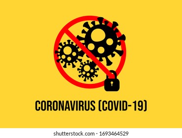 Coronavirus Covid-19 with key lock on Yellow background. logo Design, vector Illustration concept coronavirus COVID-19.
