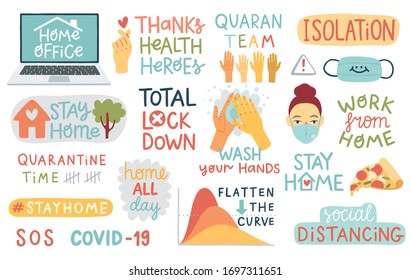 CoronaVirus Covid-19 letterings and other elements. Vector illustration.