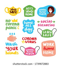 CoronaVirus Covid-19 letterings and other elements set. Vector illustration.