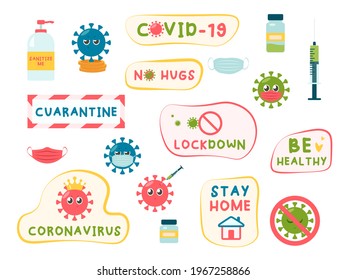 CoronaVirus Covid-19 letterings. Stay home, stop the Coronavirus, stay safe. Vector illustration EPS10