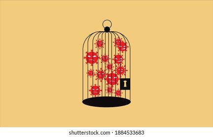Coronavirus COVID-19 lockdown inside birdcge, restricted access to country combat with coronavirus outbreak vector concept