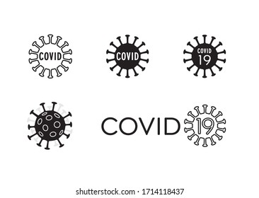 Coronavirus Covid-19 logo icons set. Creative black and white Corona virus cell vector icon.