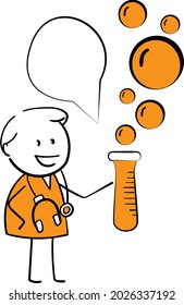 Coronavirus and covid-19. Man and woman  Doctor holding lab tube for health vaccine research. Boy and girl Hand drawn doodle line art cartoon design character. Health care and medicine. Virus help
