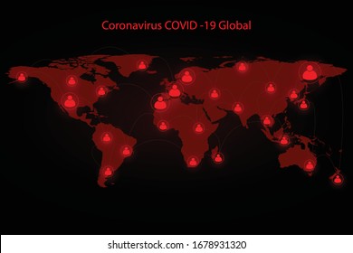 Coronavirus Covid-19 map confirmed cases report worldwide globally. Coronavirus disease 2019 situation update worldwide. Maps show where the coronavirus has spread. vector illustration.