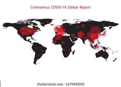 Coronavirus Covid-19 map confirmed cases report worldwide globally. Coronavirus disease 2019 situation update worldwide. Maps show where the coronavirus has spread. vector illustration.