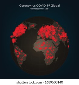 Coronavirus Covid-19 Karte bestätigte Fälle melden weltweit. Die Lage bei der Koronavirus-Krankheit 2019 wird weltweit aktualisiert. Karten zeigen, wo sich das Koronavirus ausgebreitet hat. Vektorgrafik.