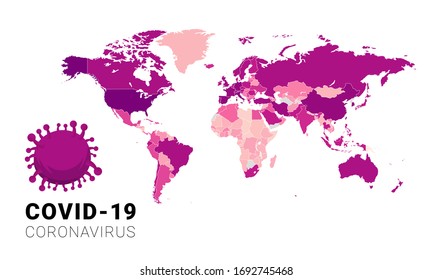 Coronavirus Covid-19 map confirmed cases report worldwide globally. Coronavirus disease 2019 situation update worldwide. Maps show where the coronavirus has spread. vector illustration.