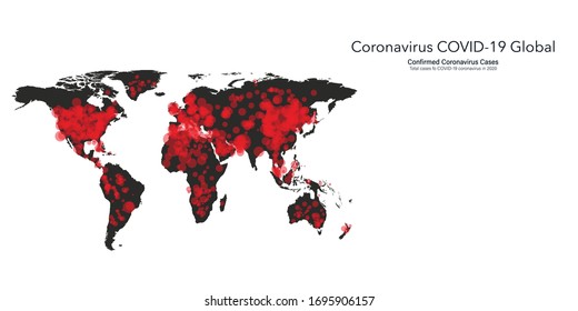 Coronavirus Covid-19 map confirmed cases report worldwide globally. Coronavirus disease 2019 situation update worldwide. Maps show where the coronavirus has spread. vector illustration.