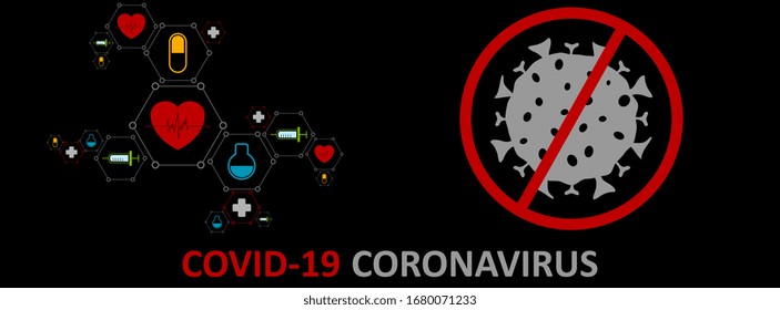 Coronavirus COVID-19 medical abstract background with bacterium and red stop sign. Vector technology banner