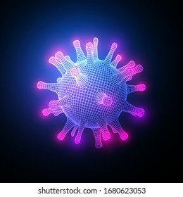  Coronavirus COVID-19 .Neon 3D virus model .Biotechnology, biochemistry, genetics and medicine concept.Vector