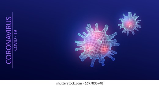 Coronavirus COVID-19 .Neon 3D virus model .Biotechnology, biochemistry, genetics and medicine concept.Vector	