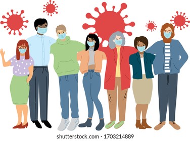 Coronavirus, covid-19, older people at risk, people in medical masks. Vector illustration