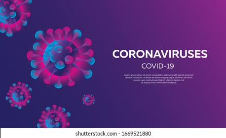 Coronavirus (COVID-19). Coronavirus outbreak, 80s, 3d background, neon. Viral disease banner, health hazard. Vector illustration