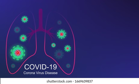 Coronavirus COVID-19 Outbreak And Coronaviruses Influenza Blue Background. Human Lungs. Magnifier. Coronavirus 2019-nCoV. Pandemic Medical Health Risk, Immunology, Virology, Epidemiology Concept. 