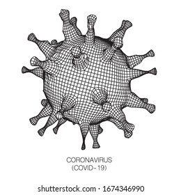 Coronavirus Covid-19 outbreak and coronaviruses influenza background as dangerous flu strain cases as a pandemic medical health risk concept with disease cell as a Covid wieframe vector