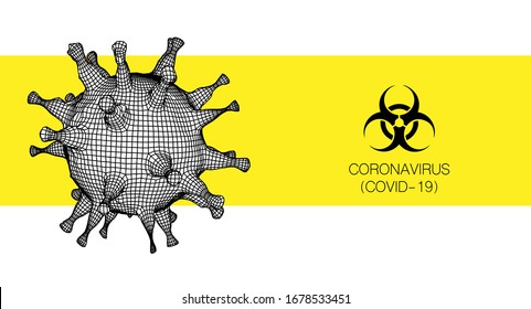 Coronavirus Covid-19 outbreak and coronaviruses influenza background as dangerous flu strain cases as a pandemic medical health risk concept with disease cell as a Covid wieframe vector