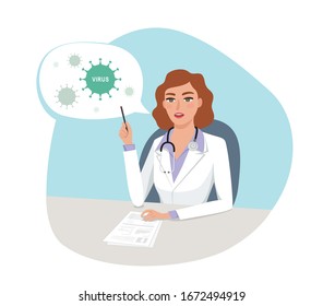 Coronavirus (COVID-19) outbreak and facts analysis. Female Doctor epidemiologist struggling to contain the disease. Quarantine, hospital treatment, health care system overwhelm.