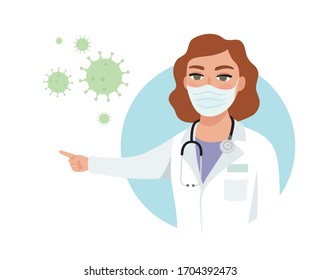 Coronavirus COVID-19 outbreak. Female Doctor epidemiologist fighting to contain the virus. Quarantine, hospital treatment, health care system overwhelm.