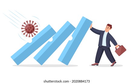 Coronavirus COVID-19 outbreak financial crisis help policy, company and business to survive concept, businessman leader help pushing bar graph falling in economic collapse from COVID-19 virus