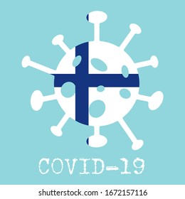 coronavirus covid-19 outbreak in finland country flag with warning sign bacteria vectors illustration in flat design