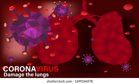 Brote de coronavirus o Covid-19 y antecedentes de gripe. Mortal para los pulmones. Diagrama de visualización de polígonos. Brote y destrucción de glóbulos rojos.