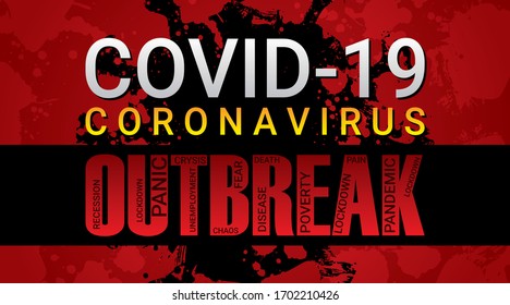 Coronavirus covid-19 outbreak grunge banner illustration with pandemic effects written inside outbreak text.