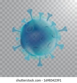 Coronavirus COVID-19 outbreak - isolated realistic microscopic virus cell close up vector illustration on transparent background