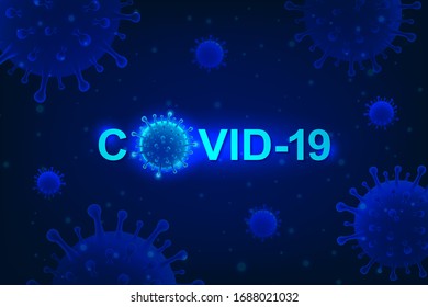 Coronavirus covid-19 outbreak for social distancing awareness and protecting alert against dangerous disease risk spread. Medical health concept with virus microscopic view background. Vector 3D
