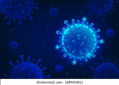 Coronavirus covid-19 outbreak for social distancing awareness and protecting alert against dangerous disease risk spread. Medical health concept with virus microscopic view background. Vector 3D