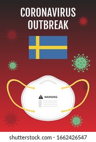 coronavirus covid-19 outbreak in sweden country flag with face mask and bacteria vectors illustration in flat design 
