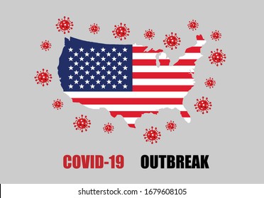 Coronavirus (COVID-19) outbreak warning against a United States  maps background. Covid-19 outbreak in United States.