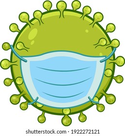 Coronavirus (COVID-19) Of Pathogenic Bacteria With Face Mask. Vector Illustration Isolated On Transparent Background