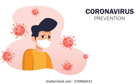 Coronavirus (COVID-19) preventions. Wearing a mask to prevent and  epidemic. website template landing page design. healthcare and medical concept. vector illustration flat design. copy space for text.
