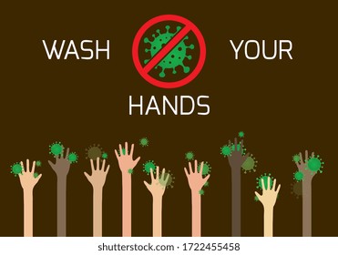 Coronavirus COVID-19 protective measures - wash hands social distancing illustration with people with diverse nations. Keep distance and stay healthy concept. Diversity of different races.