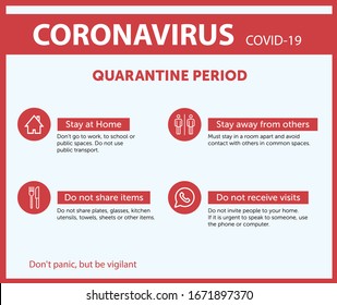 Coronavirus Covid-19 - Quarantine Period Infographics Prevention - Stay at home and do not contact with others Alerts