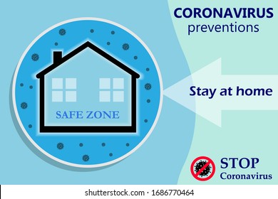Coronavirus Covid-19, quarantine. Coronavirus preventions. Stay at home to reduce risk of infection and spreading the virus.  Vector illustration. Stop coronavirus. EPS10