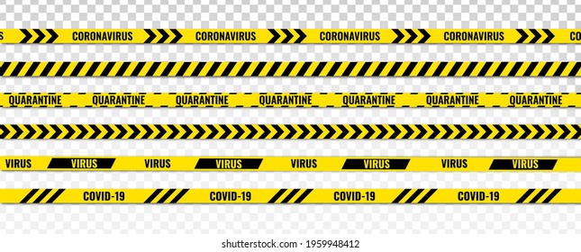 Coronavirus and Covid-19 and quarantine stripes. Warning stripes. Danger zone. Isolated on transparent background vector illustration eps 10
