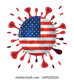 Coronavirus. COVID-19, Red virus with country flag USA, America
