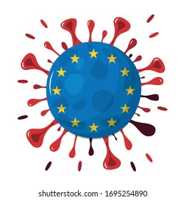 Coronavirus. COVID-19, Red virus with country flag Europe, UN