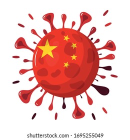 Coronavirus. COVID-19, Red virus with country flag China