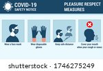 Coronavirus covid-19 safety measures. wear a face mask, wear disposable gloves and keep safe distance, cover your mouth when you cough and sneez