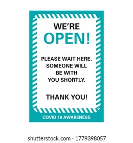 Coronavirus, COVID-19 Safety signage - We are open, suitable for print