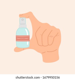 Coronavirus, covid-19. Sanitizer in the hand, isolated background. Vector illustration, flat style.