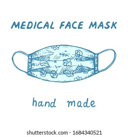 Coronavirus, COVID-19, SARS-CoV-2. Hand made medical face mask. Hand lettering. Pandemic coronavirus titles for healthcare and medicine poster concept. Hand Drawn vector illustration.