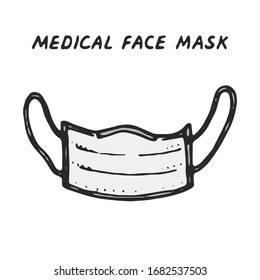 Coronavirus, COVID-19, SARS-CoV-2. Medical face mask. Hand lettering. Pandemic coronavirus titles for healthcare and medicine poster concept. Hand Drawn vector illustration.