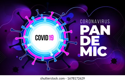 Coronavirus COVID-19 SARS-CoV-2 sobre un fondo violeta futurista. infografía sobre métodos de prevención de infecciones por virus. Tipo mortal de virus 2019-nCoV. Coronavirus microbe ilustración vectorial