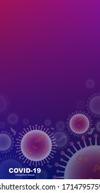 Coronavirus COVID-19 SARS-CoV-2 Outbreak And Influenza In Violet Background. Pandemic Medical Health Risk, Immunology, Virology, Epidemiology Concept. Vector. 